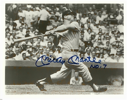 Mickey Mantle Signed & "No. 7" Inscribed 8x10 Black & White Photograph (JSA)